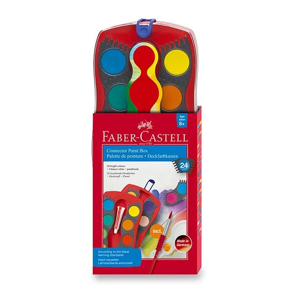 Faber-Castell Connector Deckfarbkasten, Rot, 24 Farben 3 Faber-Castell Connector Deckfarbkasten, Rot, 24 Farben