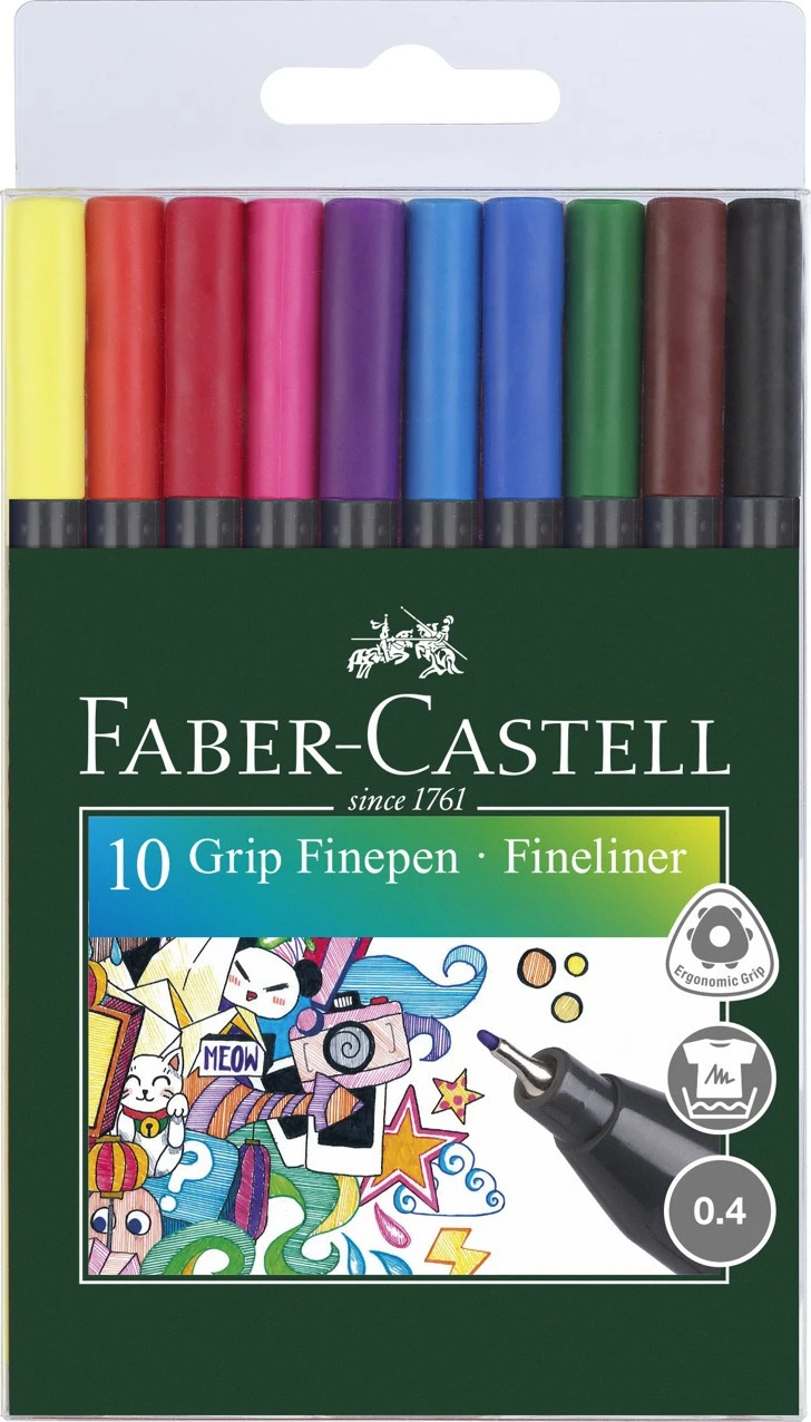 Faber-Castell Grip Fineliner, 0.4, 10er Kunststoffetui 3 Faber-Castell Grip Fineliner, 0.4, 10er Kunststoffetui