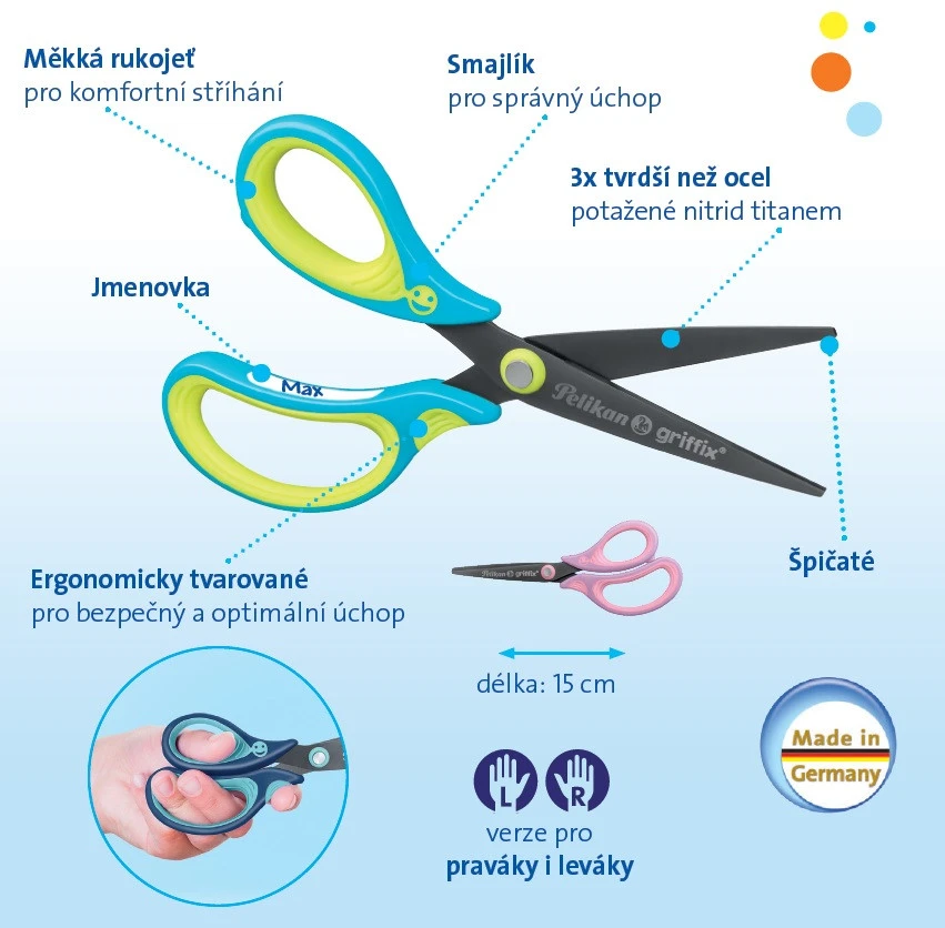 Pelikan Griffix® – Ergonomische Schere Mit Spitzen Klingen Für Rechsthänder, Blau, Blister 5 Pelikan Griffix® – Ergonomische Schere Mit Spitzen Klingen Für Rechsthänder, Blau, Blister – Bild 3