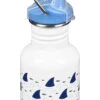Klean Kanteen Edelstahl Trinkflasche Kid Classic 355ml Sippy Cap - Sharks (weiß Mit Motiv) -Schulrucksack 44041