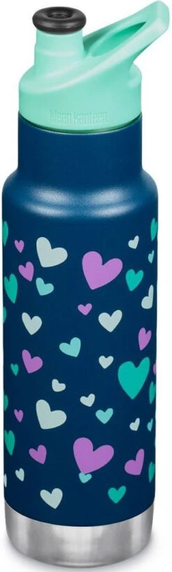 Edelstahl Isolierflasche Klean Kanteen Kid Classic 355ml Sport Cap - Navy Hearts -Schulrucksack 57647