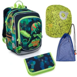 Großes Schulset Topgal ENDY 22055 B - Schulrucksack + Federmäppchen + Schuhbeutel + Regenhülle