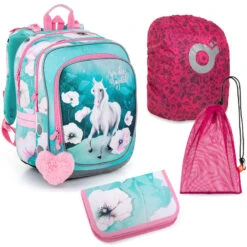 Schulset Topgal ENDY 22053 G - Schulrucksack + Federmäppchen + Schuhbeutel + Regenhülle