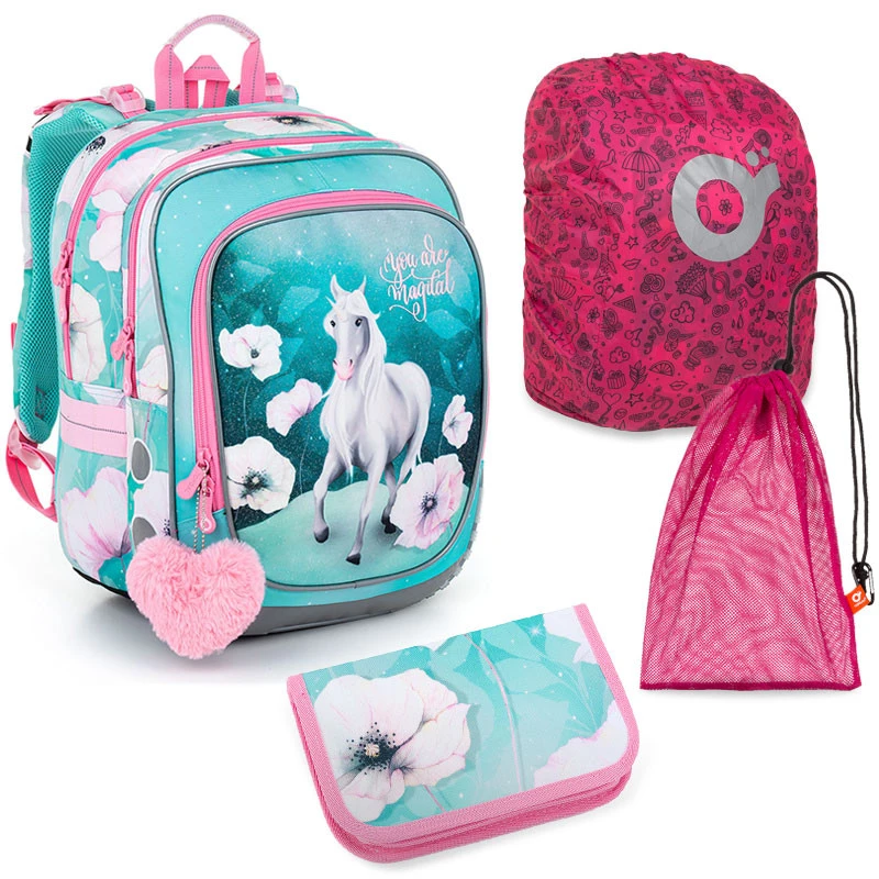 Schulset Topgal ENDY 22053 G - Schulrucksack + Federmäppchen + Schuhbeutel + Regenhülle 3 Schulset Topgal ENDY 22053 G - Schulrucksack + Federmäppchen + Schuhbeutel + Regenhülle