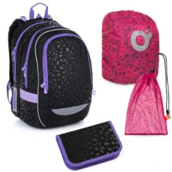 Schulset Topgal CODA 23007 G - Schulrucksack + Federmäppchen + Schuhbeutel + Regenhülle