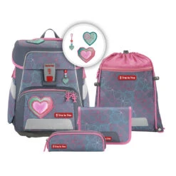 Schulranzen Space - 5-teiliges Set, Step By Step, Glitter Heart Hazle, AGR-Zertifikat