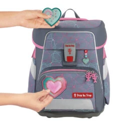 Schulranzen Space - 5-teiliges Set, Step By Step, Glitter Heart Hazle, AGR-Zertifikat -Schulrucksack 76333